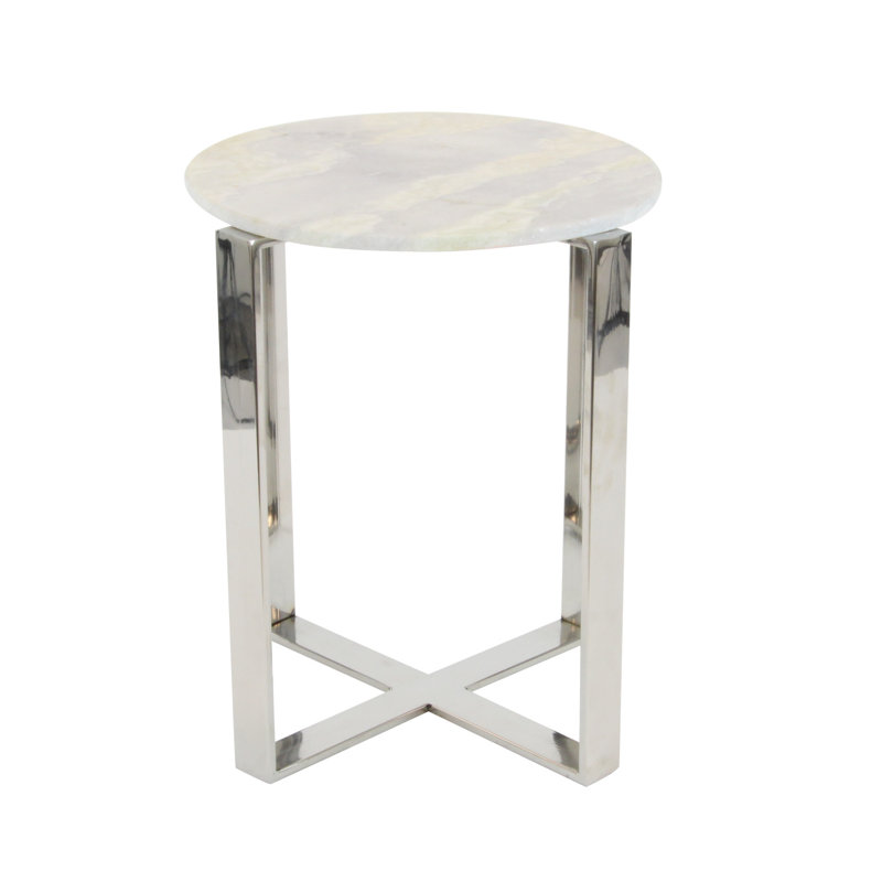 Table d'appoint en marbre avec pieds en métal argenté