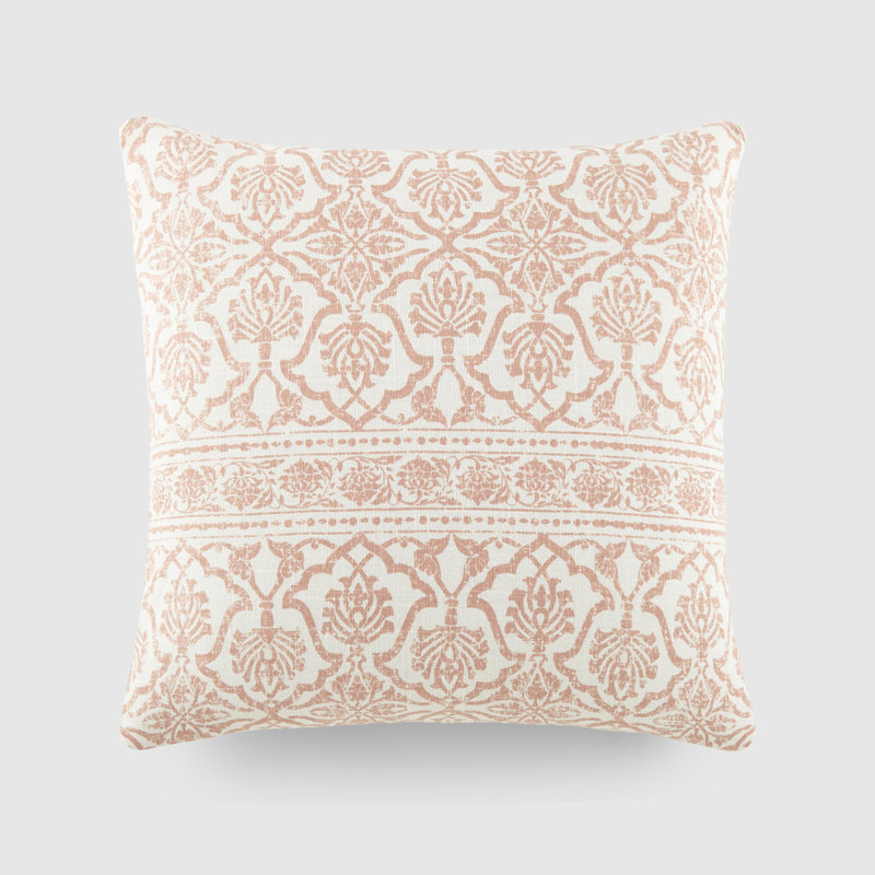 Antique Floral Cotton Throw Pillow, Pink