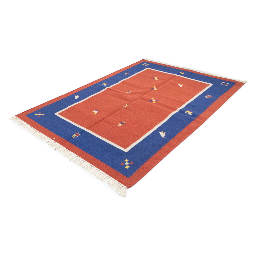 Handmade Kilim Wool Orange/Blue Indoor/Outdoor Rug