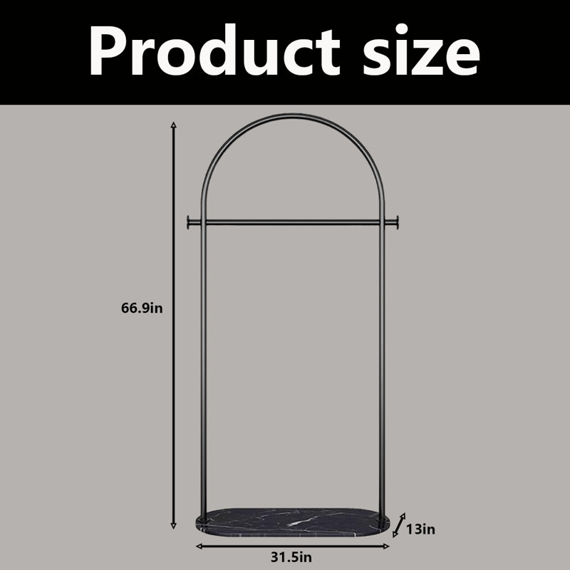 Freestanding Garment Rack With Marble Base, Black
