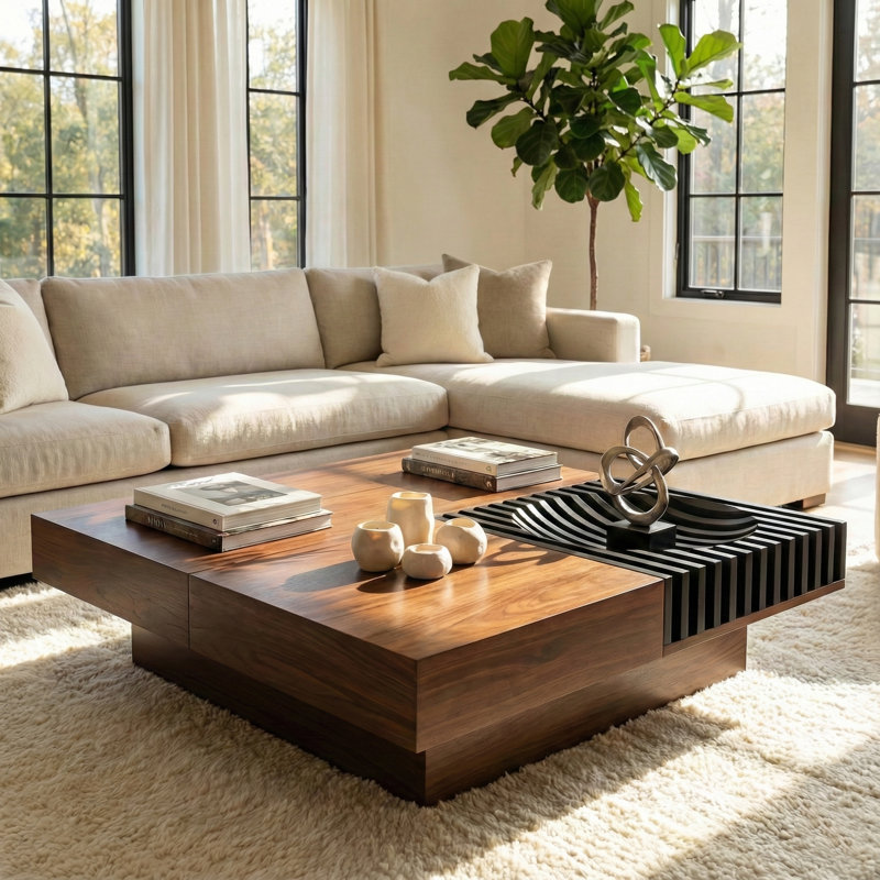 Solid Coffee Table with Storage