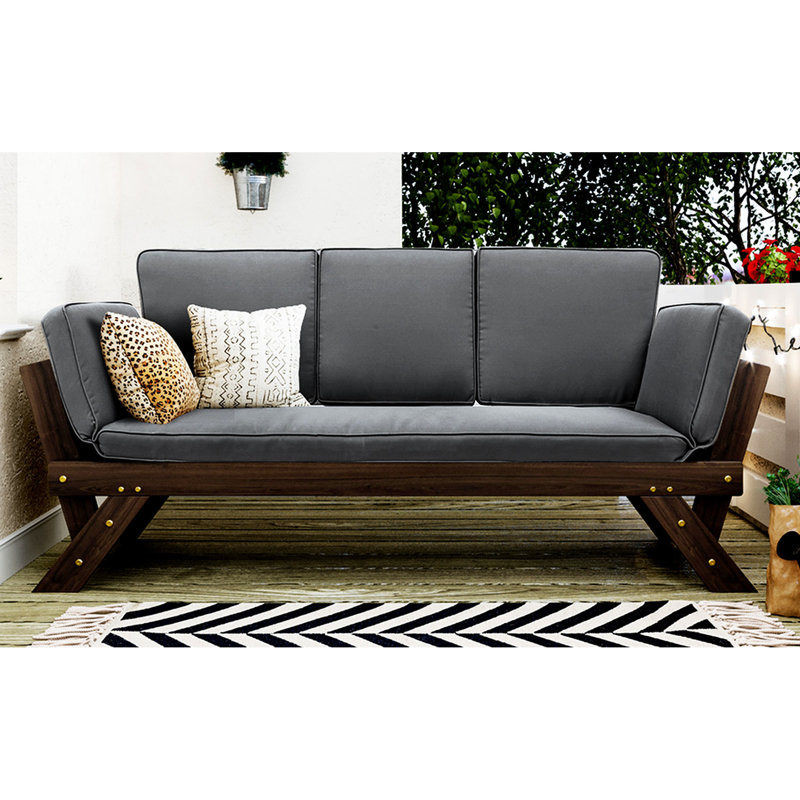 Lit de jour de patio extensible avec coussins moelleux - structure à base d'eau, coussins d'extérieur épais en brun et gris Relax in Comfort, brun / gris