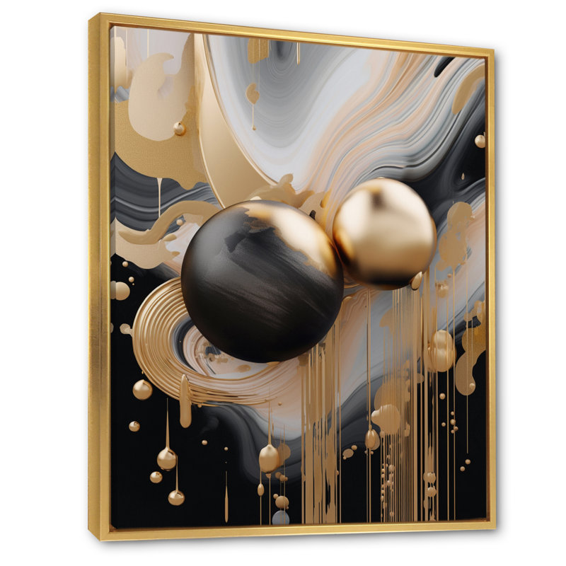 Décoration murale mystique dorée et noire Mystic IV - Formes abstraites, 32" H x 16" W, Cadre flottant doré