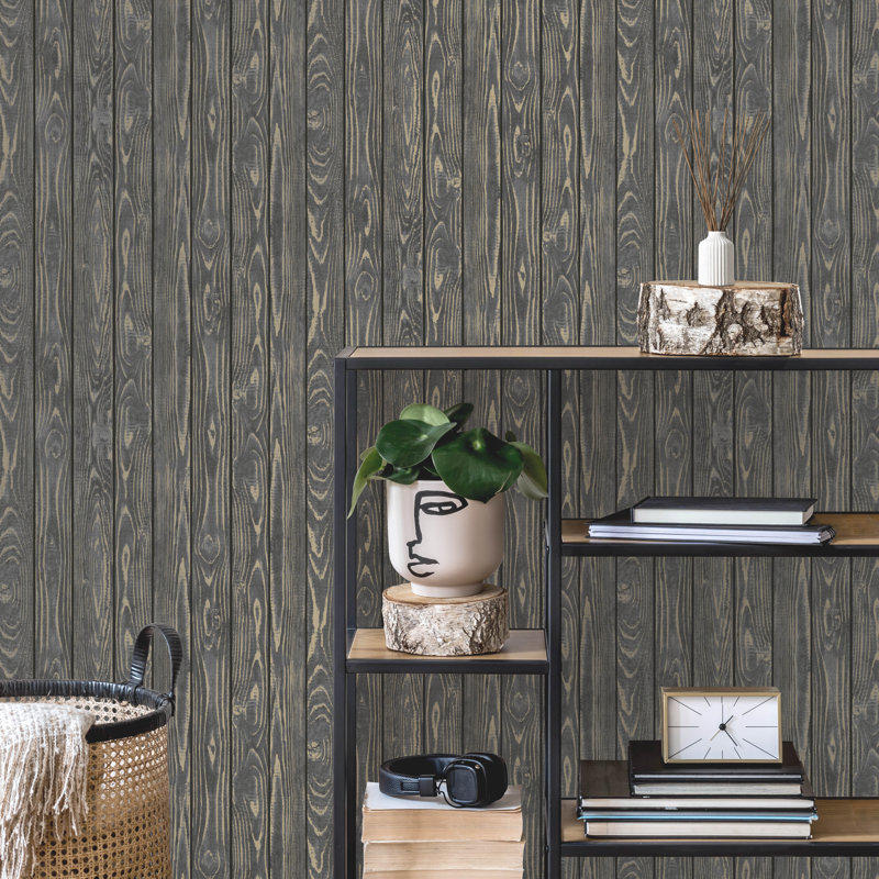 Metallic Wood  Luxury Wallpaper, Black