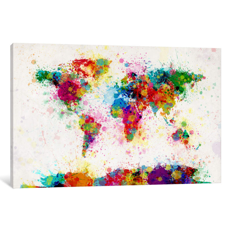 World Map Paint Drops III by Michael Tompsett - Painting on Canvas, 66.04 cm H x 45.72 cm W x 1.91 cm D, No Frame