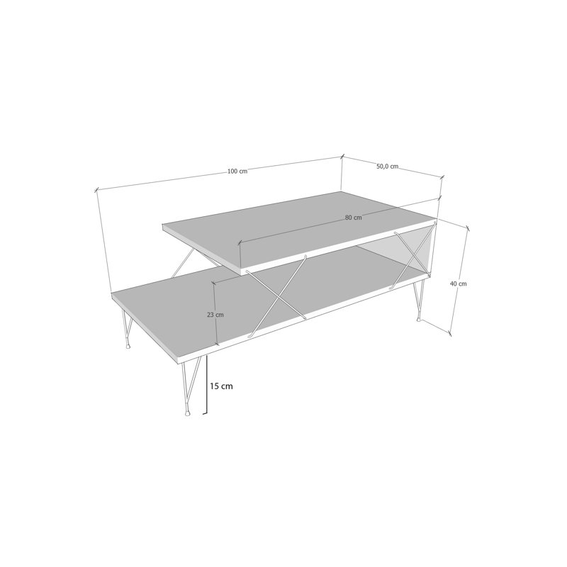 Table basse moderne avec pieds en métal, 39,4 po x 15,7 po x 19,7 po | 100% panneau de particules enduit de mélamine, épaisseur: 0,7 pouce | Design industriel, parfait pour le salon et les espaces contemporains, robuste et élégant