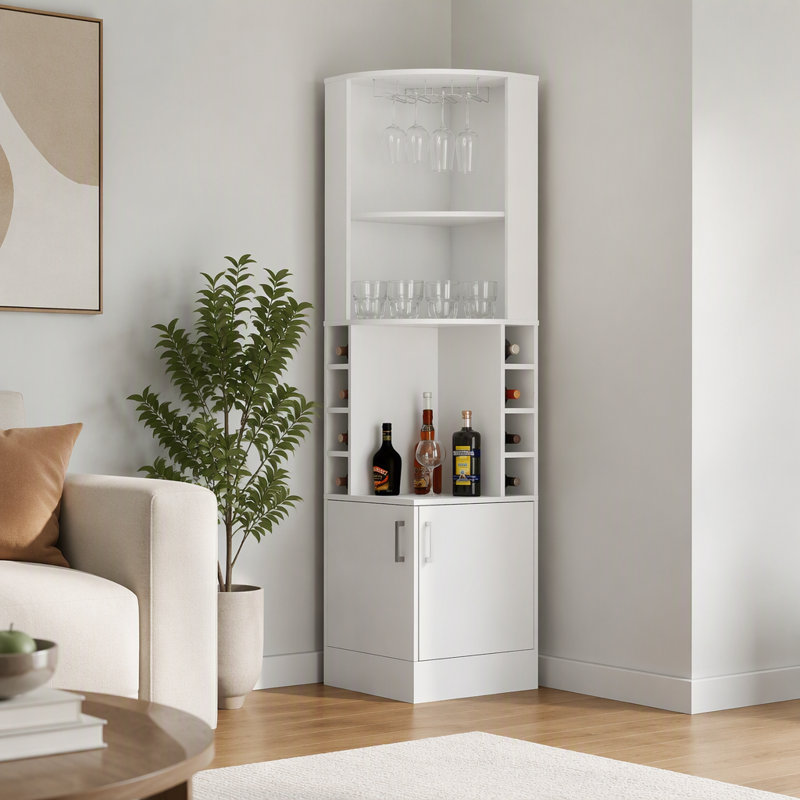8-Bottle 2-Shelf Bar Cabinet, White