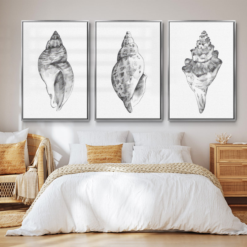 Ensemble de 3 pièces encadrées sur toile Quiet Conch I, Argent, H 36 po x l 72 po