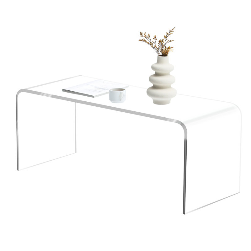 Clear Acrylic Table With Waterfall Edge - Modern 15mm Thick Coffee
