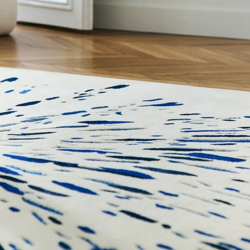 Paint Hand Tufted Area Rug in Blue, Rectangle 5'7" x 7'10"