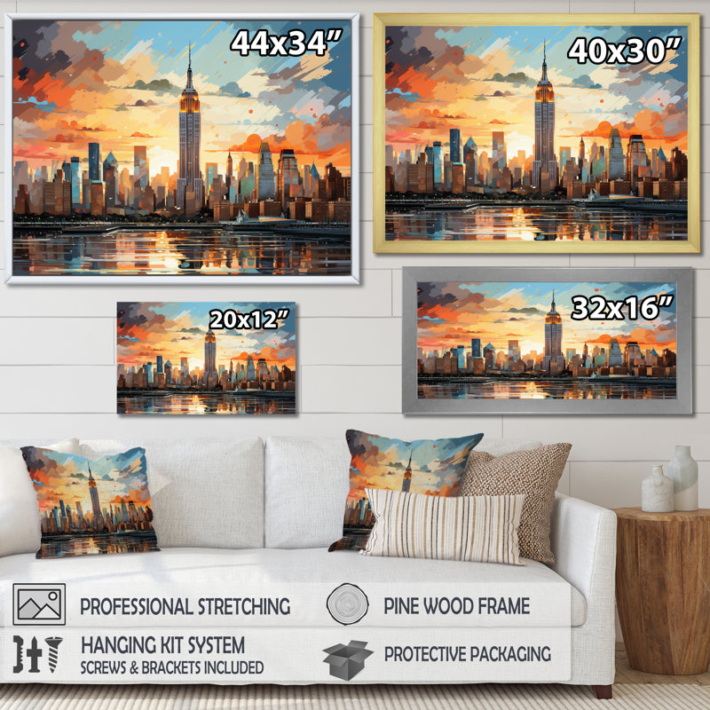 Pop New York I sur impression sur toile, Cadre photo noir, H 12 po x l 20 po x P 1 po