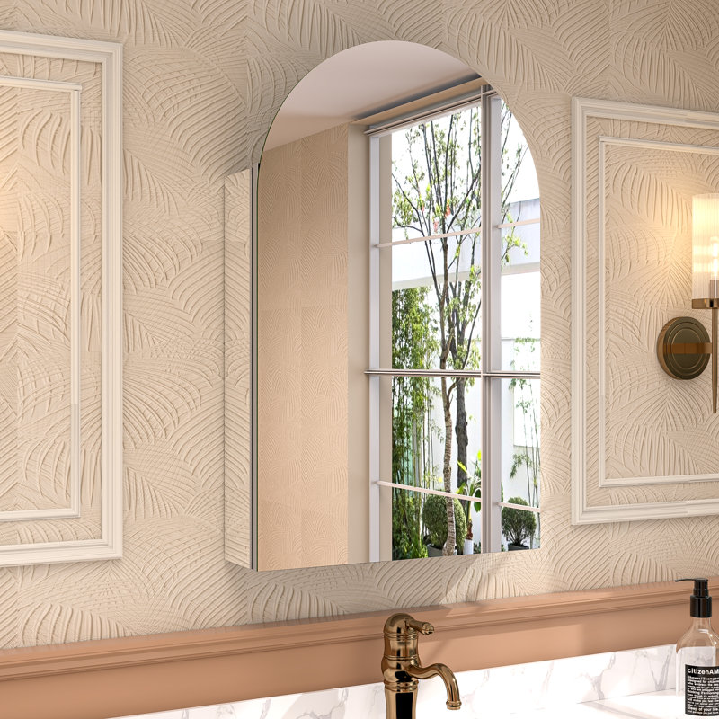 Recessed & Surface Mount Medicine Cabinet With Arch Mirror, Adjustable Shelves And Soft-close Buffer Hinges, Arched