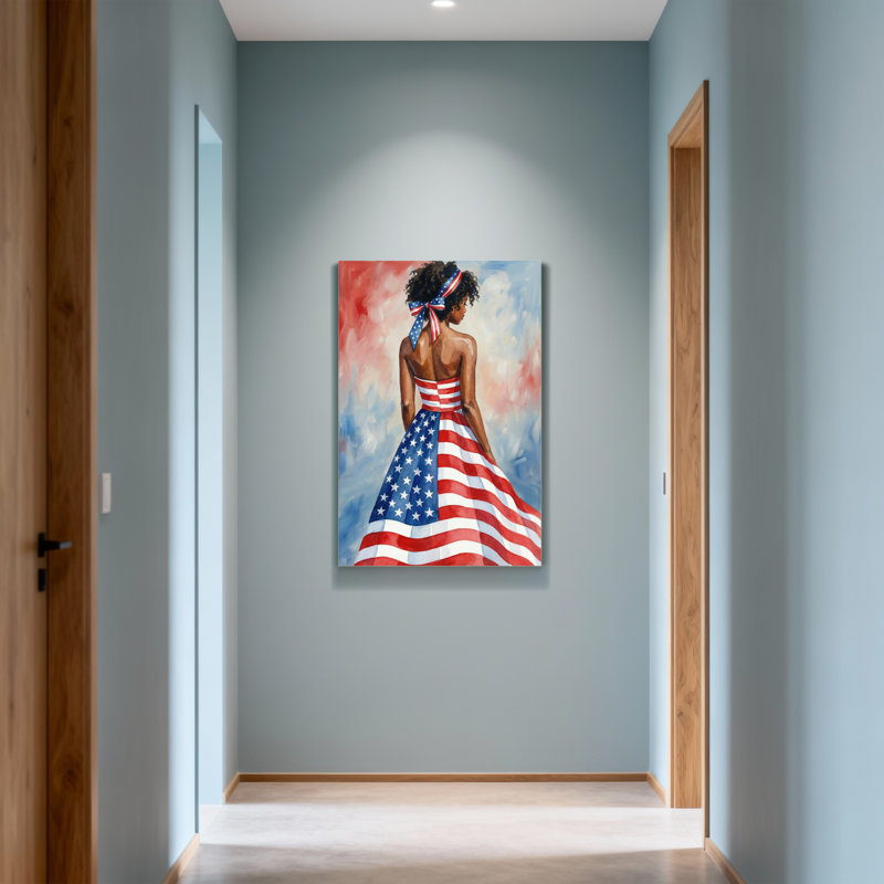 Mode, drapeau américain, robe de femme vue arrière, H 40 po x l 28 po
