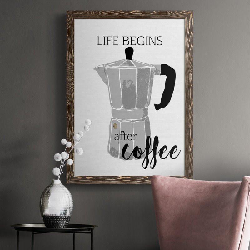Traskwood Begins After Coffee, reproduction d'art sur toile, H 43,5 po x l 31,5 po x P 1 po, Noyer