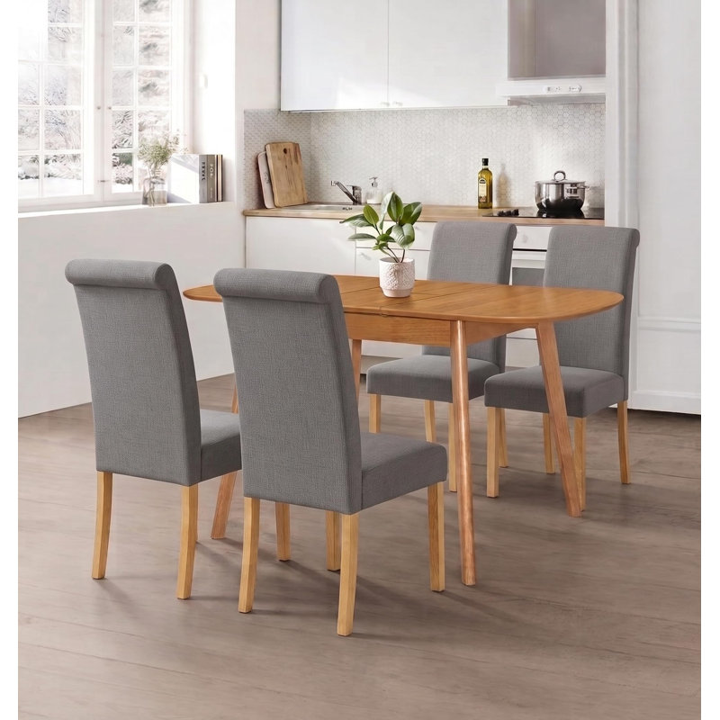 Butterfly Extending Dining Set with Upholstered Oak Leg Chairs, 5 Pieces: Table, 4 Chairs, Grey