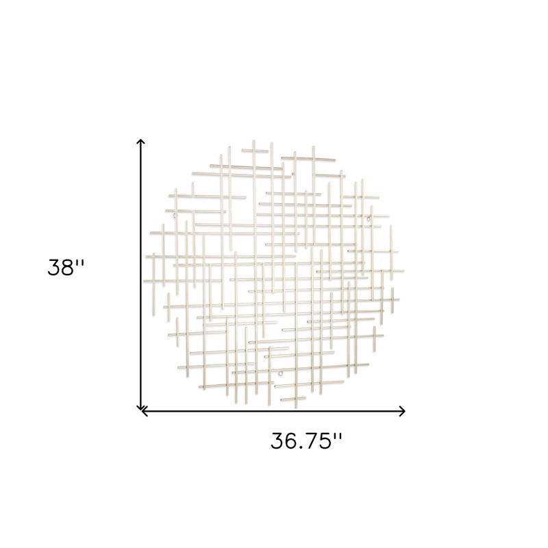  37" X 38" Champagne Metal Abstract Lines Round Hanging Dimensional Sculpture, 36.75" H x 38" W x 1.25, Champagne
