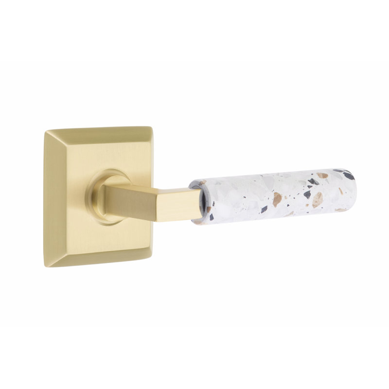 Ensemble de leviers de passage Emtek Select, rosette Quincy, tige carrée en L, poignée en marbre blanc, gauche, Droite