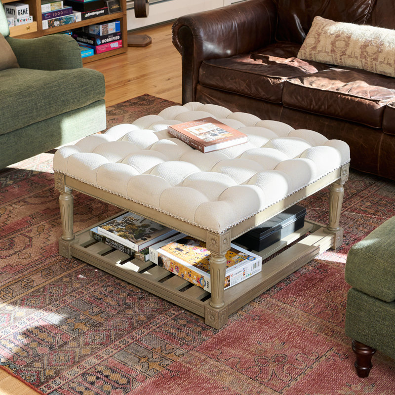 Maven Lane Mesa Square Upholstered Coffee Table In Aged Grey With Dove Grey Fabric, Gray