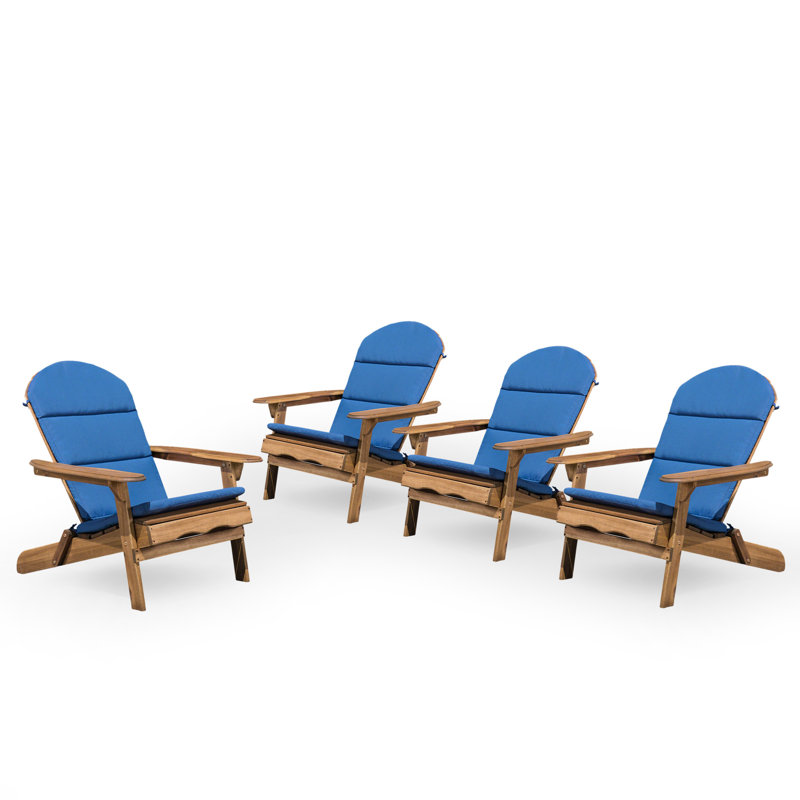 Chaise Adirondack pliante en bois massif Matthias, Naturel / bleu marine