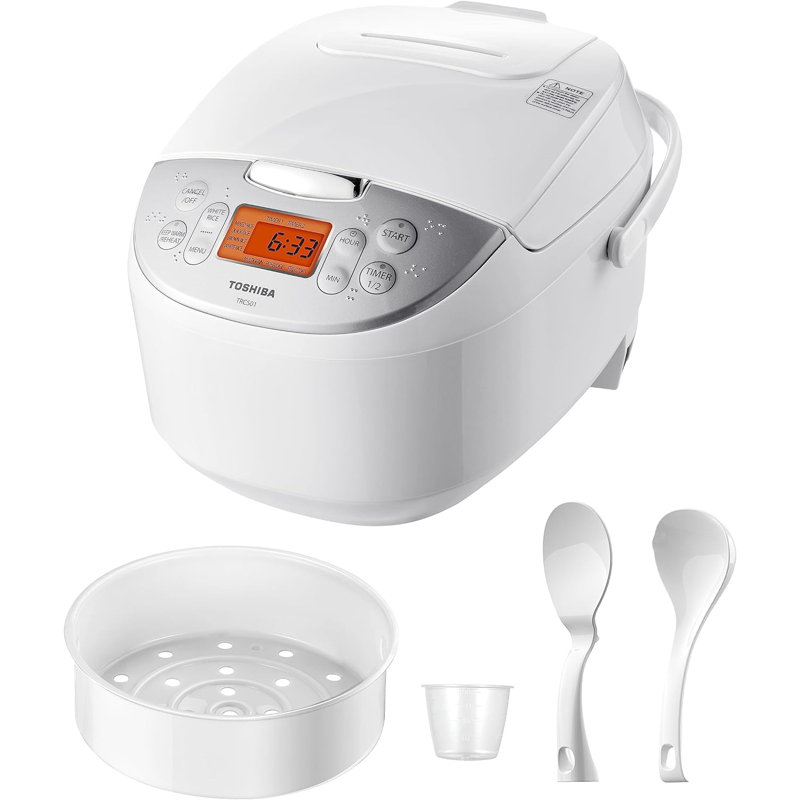 Toshiba 3-Cup Rice Cooker: LCD, 8 Functions, Fuzzy Logic, Timer, Keep Warm, Non-Stick