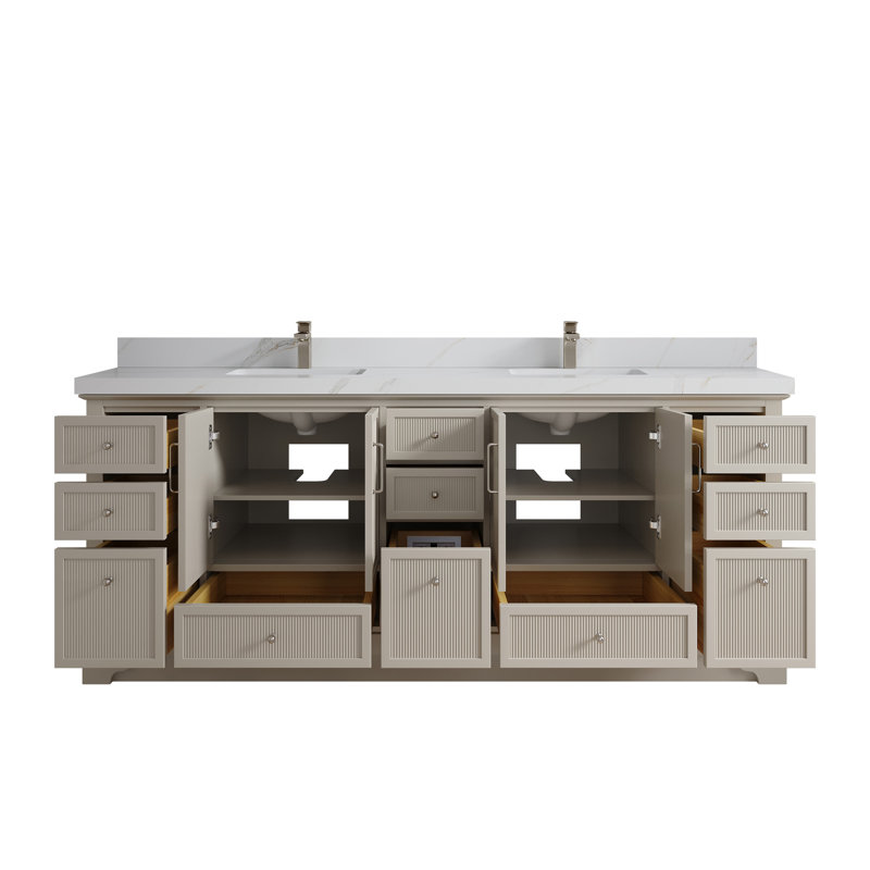 Alys 84 Double Bathroom Vanity with Top (Knobs Option), Calacatta Sienna