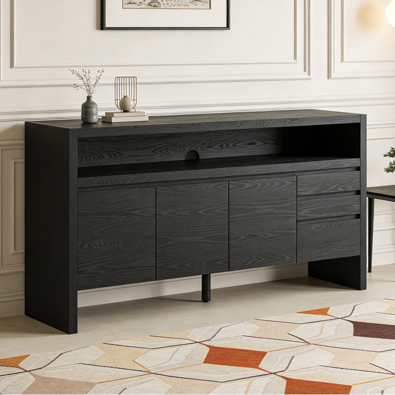 60" 3-Door Sideboard with 3 Drawers, Black