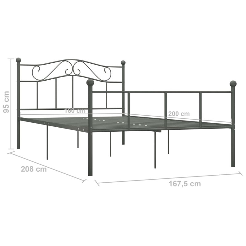 Vankirk Metal Bed, Grey, European Kingsize (160 x 200cm)
