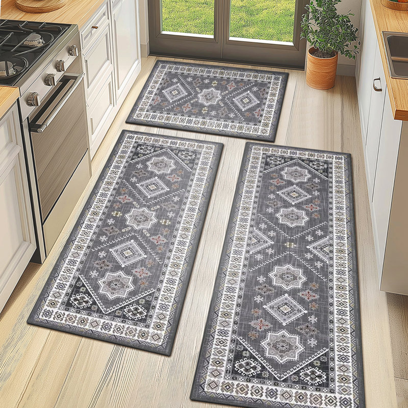 Tapis de cuisine antidérapant lavable à la machine (ensemble de 3), Gris