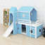 Lit mezzanine en bois avec glissoire, tente et tour
