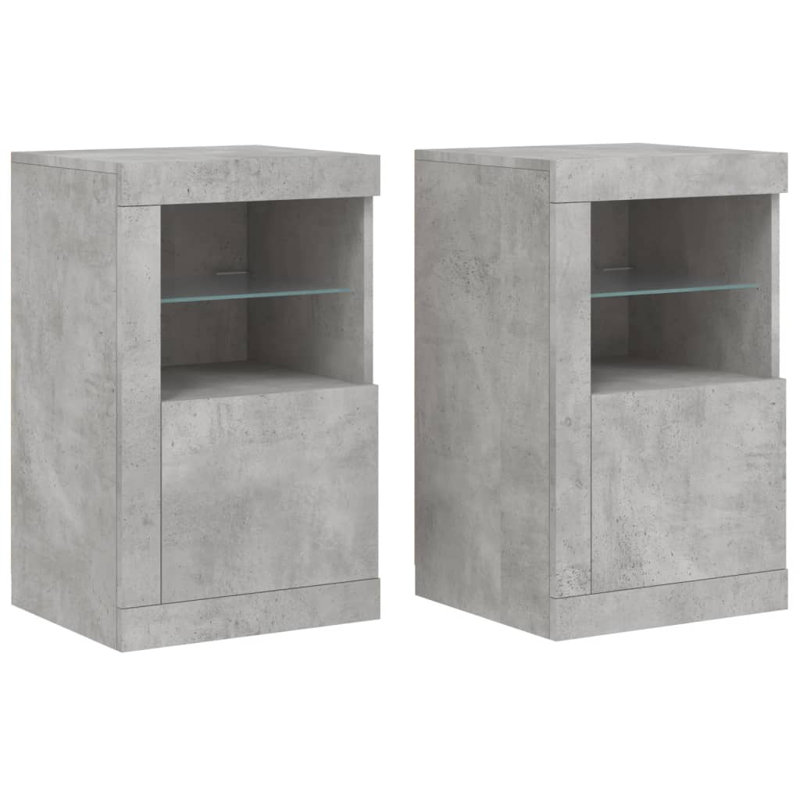 vidaXL Side Cabinet with LED Lights End Table for Living Room Engineered Wood, Concrete Gray