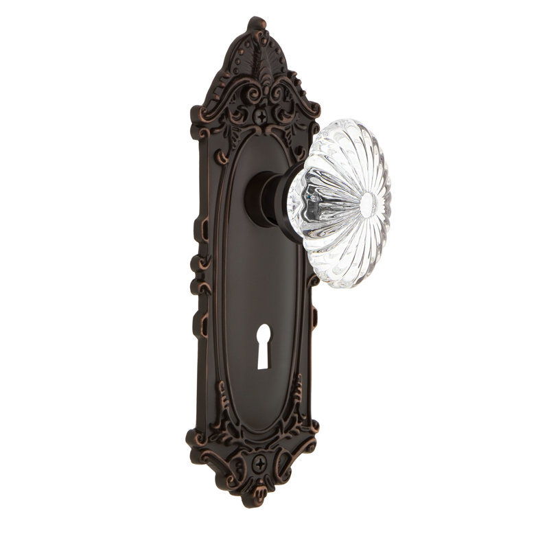 Victorian Plate with Decorative Keyhole and Oval Fluted Crystal Door Knob
