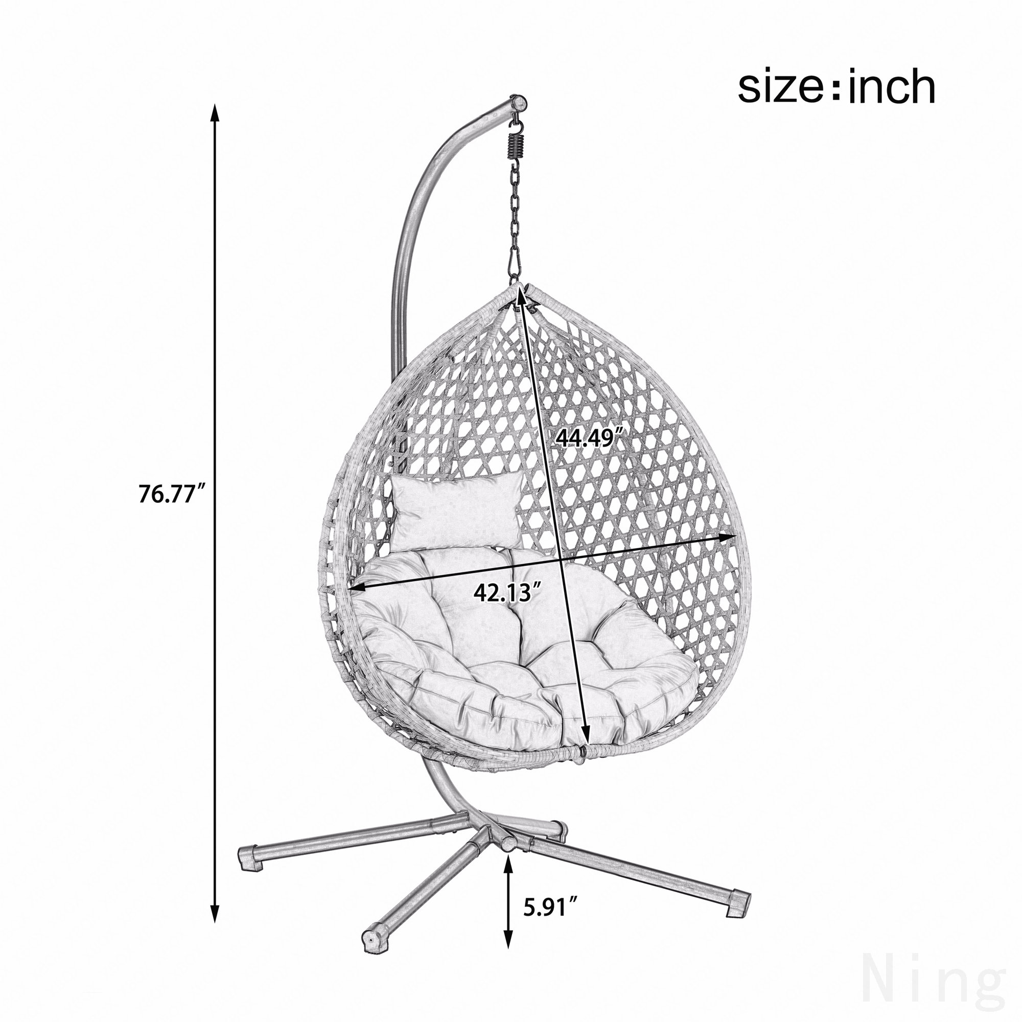 Indoor And Outdoor Swing Chair, Sturdy Hammock With Stand, Durable Hanging Egg Chair With Rattan Weaving And Soft Removable Cushion