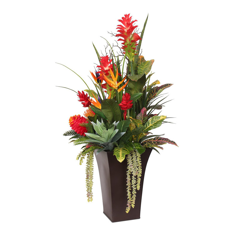 Polysilk Bromeliad, Succulent, Mixed Assortment Arrangement in Planter