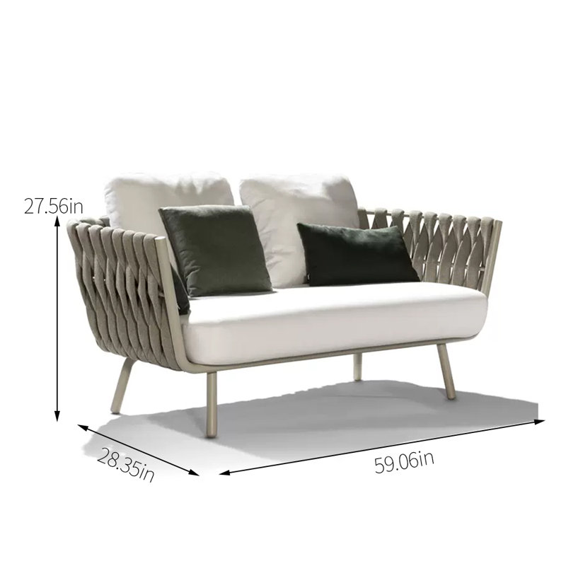 Causeuse d'extérieur en tissu avec coussins Sunbrella® de 59,06 po Aharon