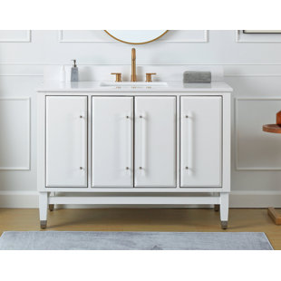 Benton Collection 48 Inch Freestanding White Single Sink Bathroom Vanity Set With White Quartz Top