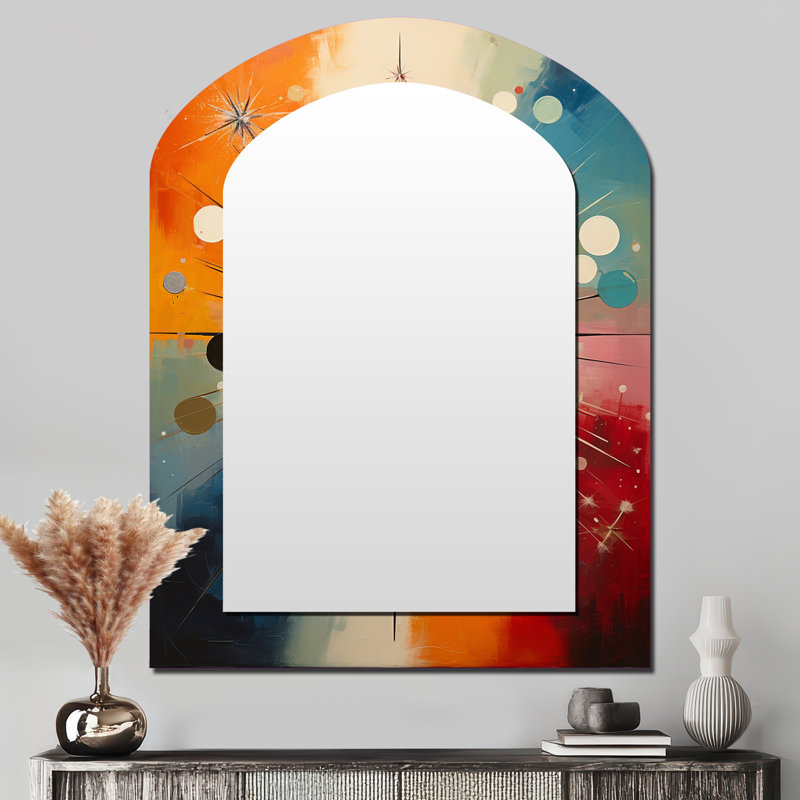 Coloré Mid Century Optique Serenade IV - Miroir mural décoratif moderne asymétrique Mid-Century, 43 po x 33 po