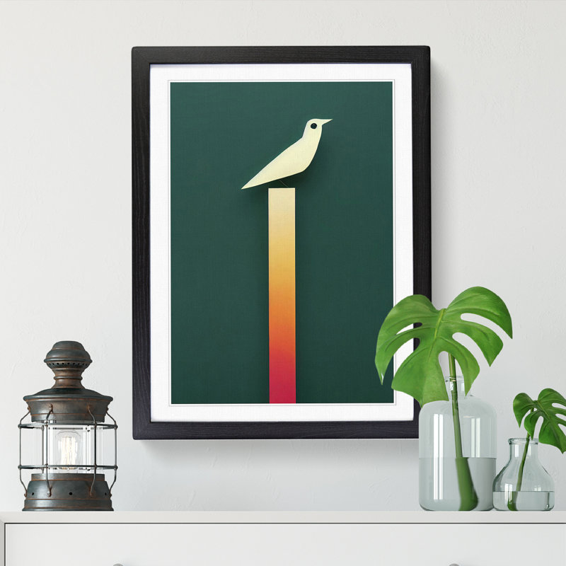 FRM-V0523-248X Bird Minimalism - Single Picture Frame Print, Black Framed, 64cm H x 46cm W x 2cm D