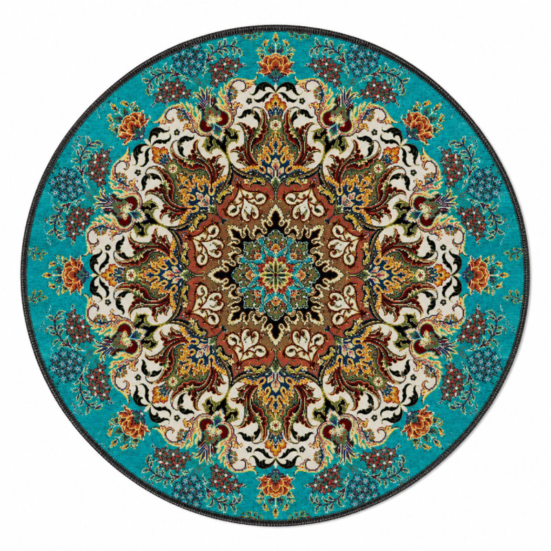 Multicolored Antique Woven Base Modern Decorative Carpet, Round 5'