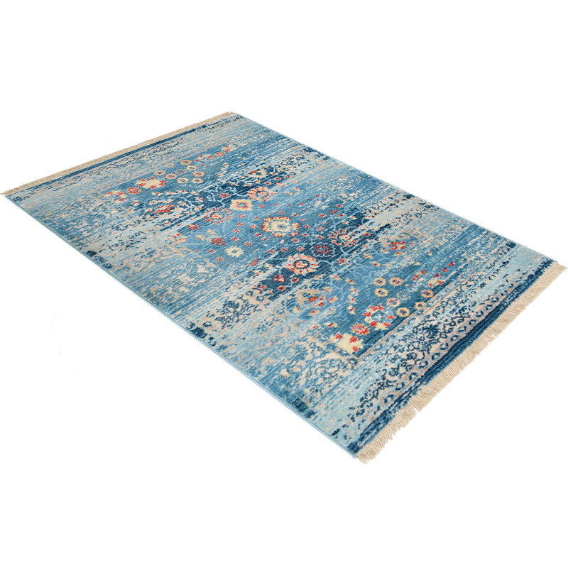 Crayton Machine Made Polyester Area Rugs - Rectangle, Blue Color, Oriental Design, Low Pile Machine Made Area Rugs for Living Room, Bed Room