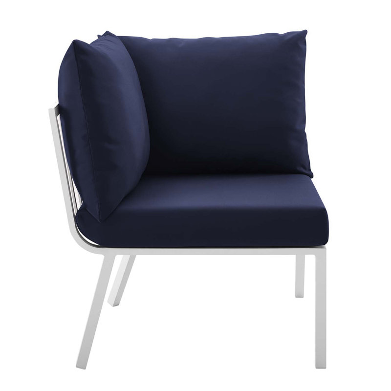 Riverside Outdoor Patio Aluminum Corner Chair with Sunbrella Cushions, Navy, White