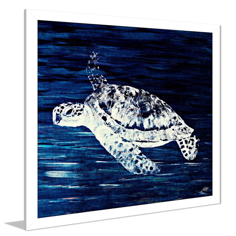 «Swim Along I», reproduction de peinture acrylique, H 31,5 po x l 31,5 po x P 1 po, Cadre blanc