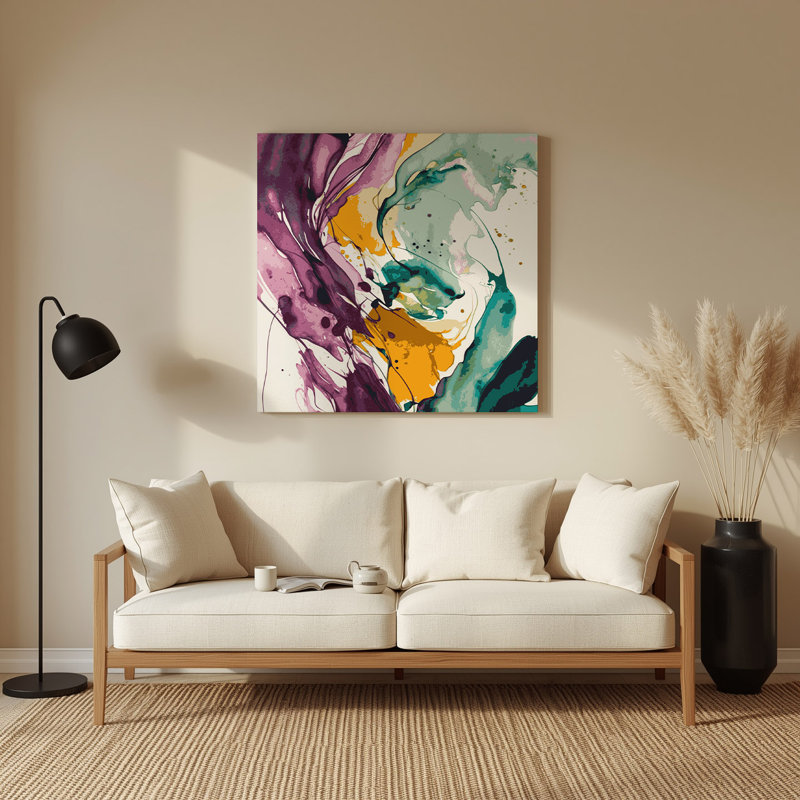 Aquarelle abstraite 72, art mural en métal beige, H 12 po x l 12 po
