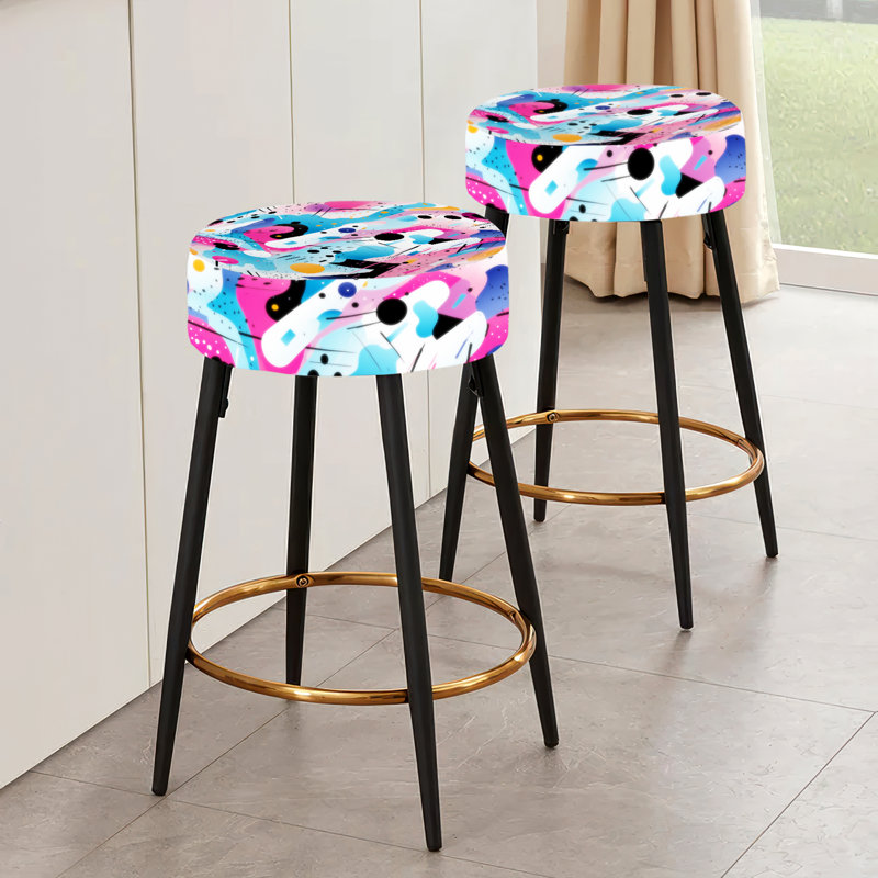 Ensemble de 2 tabourets de bar géométriques roses et bleus Designer Waves