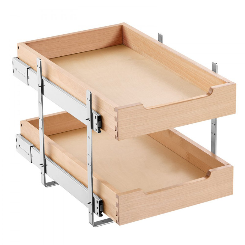 Tiroir en bois coulissant à 2 niveaux, H 14 po x l 13,8 po x P 21,7 po