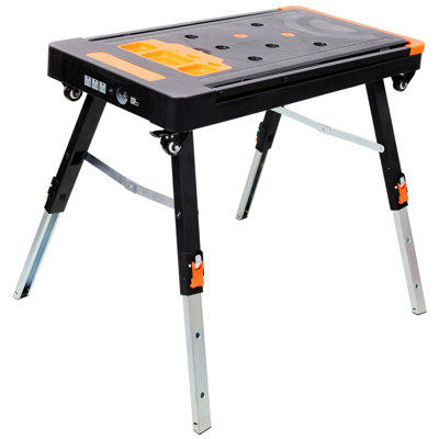 8-in-1 Multifunctional Folding Work Table with US Standard Socket, Portable Heavy Duty Workbench with Wheels for Garage Workshop Home Use