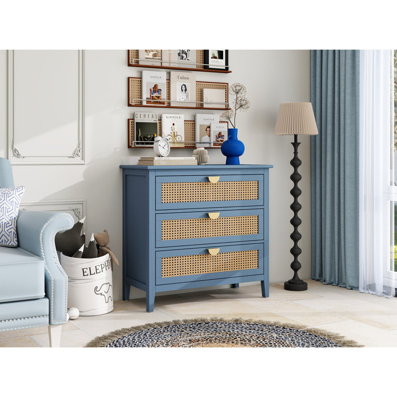Élégante armoire fonctionnelle en rotin à 3 tiroirs pour la chambre à coucher et les espaces de vie