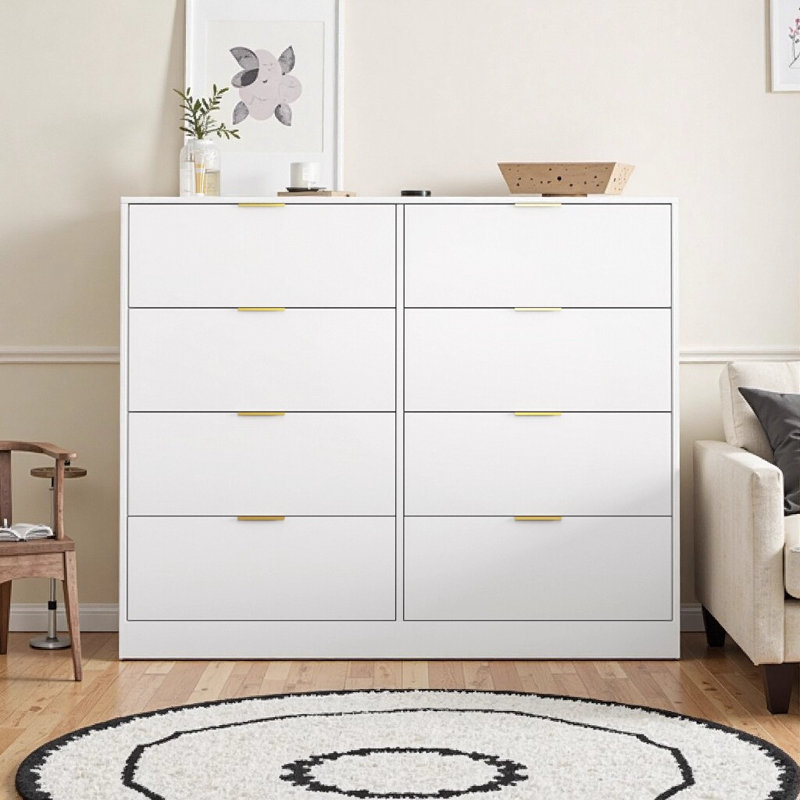 Commode 8 tiroirs blanche pour la chambre à coucher - Commode en bois moderne, rangement pour commode, salon, couloir