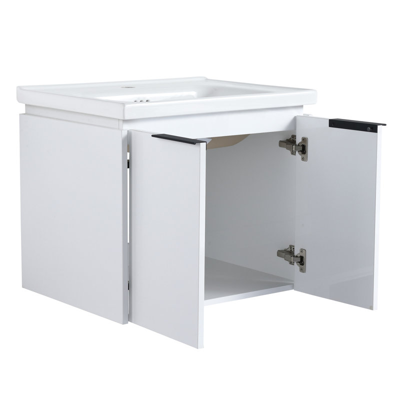Meuble-lavabo lourd 80,58 lb avec lavabo et rangement en céramique Lavabo à fermeture douce au look moderne
