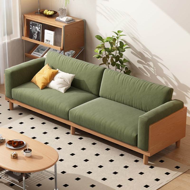 Modern Simple Solid Wood Green Corduroy Sofa
