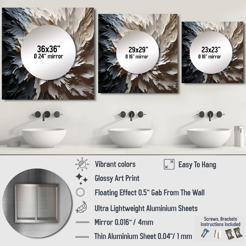 Kenron - miroir mural carré minimaliste pour salle de bain, 23 po x 23 po